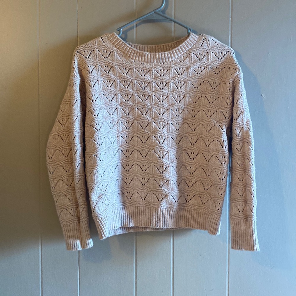 Cropped Eyelet Pink Sweater